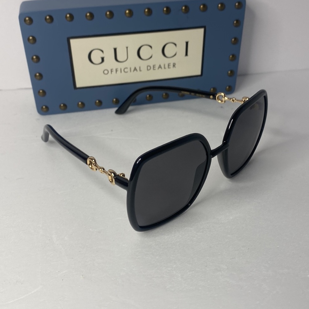 New 💯 Authentic Gucci Black Grey Square Ladies Gg0890s 001 55 Sunglasses - Picture 7 of 16